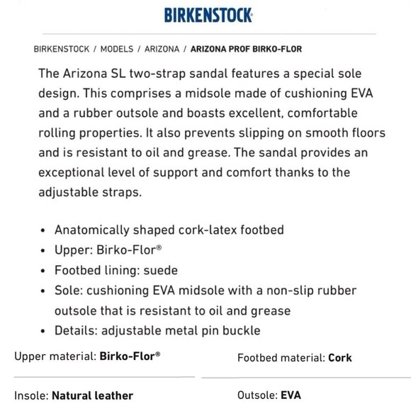 Sz 41 / W10 M8- NWT Birkenstock Arizona PROF Regular Fit Birko-Flor Sandal Black - Picture 2 of 15